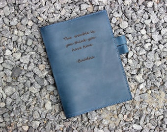 Funda de piel para cuaderno A5 con portalápices - Estuche personalizado para diario de viaje, agenda, cuaderno de bocetos y bullet journal