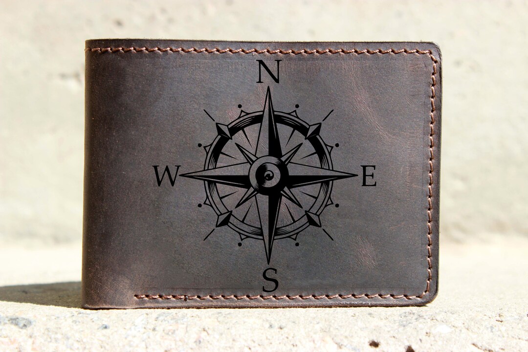 Personalized Engraved Compass Wallet Orange Handmade Leather Gift for ...