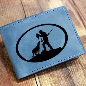 Jacht lederen handgemaakte portemonnee / Vogel jacht landschap cadeau idee / jager cadeau idee voor vader / Panorama landschap / gepersonaliseerde mannen portemonnee