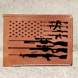 Pistola de cuero USA Wallet. Regalo de la bandera americana, billetera personalizada personalizada, billetera patriótica