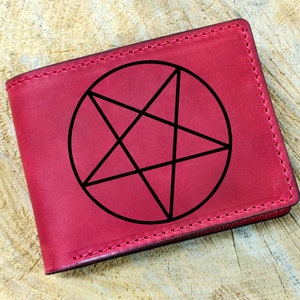 Pentagram Baphomet Lederen Portemonnee, Satanic Occultisme Card Bifold Men Wallet, Occult Credit card portemonnee, Satan Devil Demonic Gift wallet