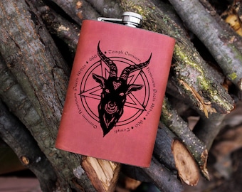 Sigillo di Baphomet Logo Halloween Capra cornuta Diavolo Cranio di capra Satana sposo Uomini Biker Goth Fidanzato Hip Acciaio Matrimonio Marito Fiaschetta