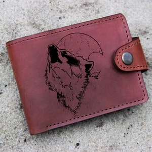 Lobo aullador Diseño Regalo de billetera para hombres y mujeres Doble billetera de animales salvajes / Lobo Amante de los animales Billetera personalizada / Idea de regalo de vida silvestre