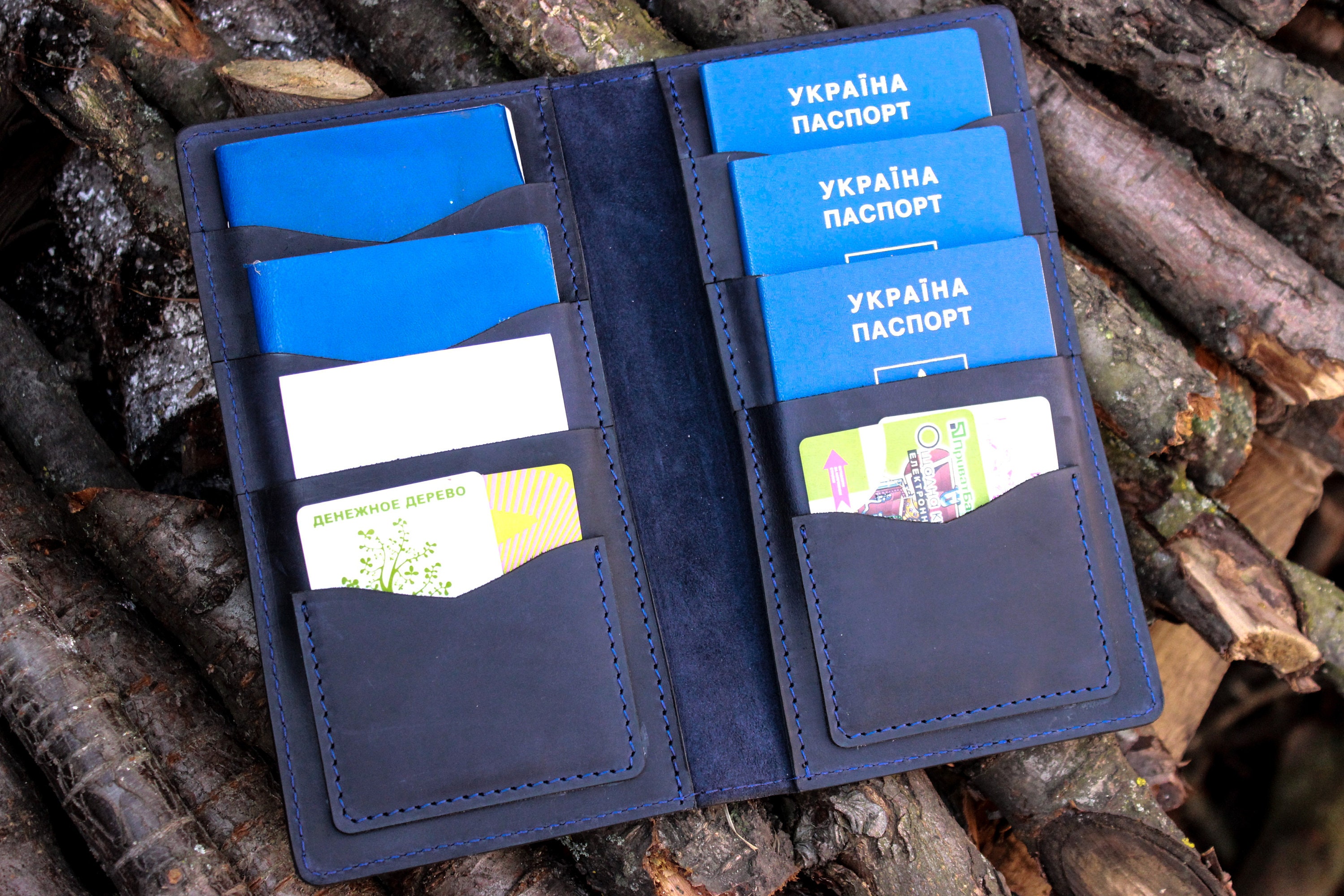 family passport holder for 4 leather