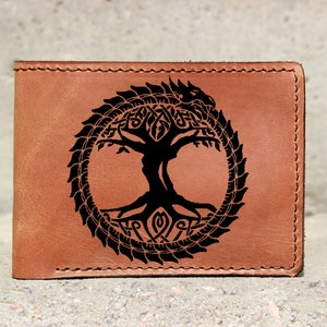 Yggdrasil Monogram Wallet / OUROBOROS Gift / Celtic Engraved Wallet / Viking Classic Card Wallet / Wedding Viking Gift / World Tree Gift