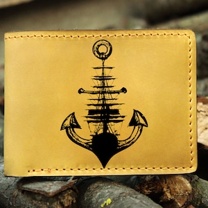 Nautical Anchor Wallet - Nautical Wallet - Custom Wallet - Genuine Leather Wallet - Personalized Wallet - Custom Gift - Gifts for Him