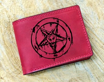 Satanic Baphomet Goat Head Wallet, Occult Gift leather wallet, Sigil Of Baphomet Card Goth billfold Wallet, Satan Devil Demon 666 Wallet