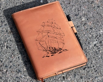 Ship, Ship A5 cover,Leather journal, Leather notebook, a5 notebook cover,Leather portfolio, Book cover,leather planer,leather notebook cover