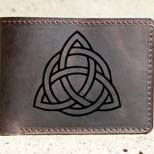 Cartera de cuero, cartera marrón, gran artículo de cuero, cartera marrón para hombres, cartera de tarjeta de crédito, regalo para hombres, cartera de cuero con nudo celta.