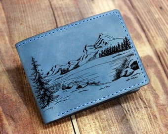 Mountain wallet/Men wallet/leather handmade wallet/forest tree wallet/customized wallet/boyfriend gift/birthday gift/dad gift/Christmas gift