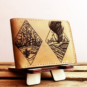 Nature seasons wallet, bifold leather wallet, original wallet, custom bifold wallet, handmade wallet, gift dad wallet, 2021 bifold wallet
