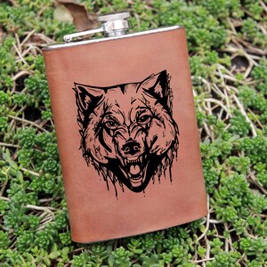 Personalized Wolf 9oz Flask Birthday Present Flask Gift Idea for Man, Stainless Steel Hip Flask for Him