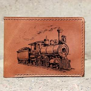 Locomotive Train Wallet Personalized Leather Mens Wallet Mens Leather Wallet Custom Personalized Gift For Men Anniversary Wedding Groom Gift