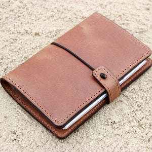 Leather Journal Cover for Field Notes Moleskine Cahier Notebook Pocket size 3.5&quot; x 5.5&quot; Vintage Refillable Notepad Dark Brown