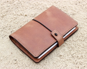 Leather Journal Cover for Field Notes Moleskine Cahier Notebook Pocket size 3.5&quot; x 5.5&quot; Vintage Refillable Notepad Dark Brown