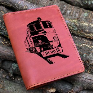 Train,Cognac Leather,Passport Holder,Laser Engraved passport,Engraved Passport Holder For Women And Men,Railway worker gift,Traveler gift