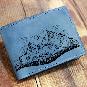 Mountain wallet/Men wallet/leather handmade wallet/forest tree wallet/customized wallet/boyfriend gift/birthday gift/dad gift/Christmas gift