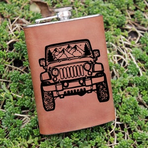 OFF road car flask, leather custom 9 oz flask, 4x4 Flask, Off Road gift, SUV gift, Personalized flask gift,Gift for Driver,Men Alcohol flask