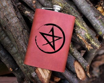 Sigillo di Baphomet Logo Halloween Capra cornuta Diavolo Cranio di capra Satana sposo Uomini Biker Goth Fidanzato Hip Acciaio Matrimonio Marito Fiaschetta