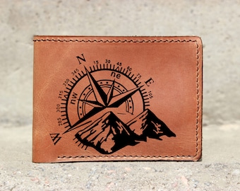Mens leather wallet, Mens wallet, compass rose wallet, leather wallet, slim wallet, back to school, leather wallet mens, bifold wallet