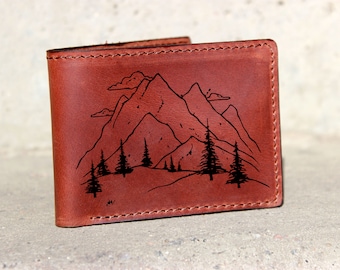 Cartera de cuero para hombres, cartera para hombres, billetera de montaña, billetera de cuero, billetera delgada, regreso a la escuela, billetera de cuero para hombres, billetera plegable
