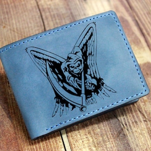 Portefeuille en cuir Death Mens, Portefeuille personnalisé Mens, Portefeuille Skull, Portefeuille en cuir, Portefeuille mince, Back to School, Groomsmen Death custom wallet
