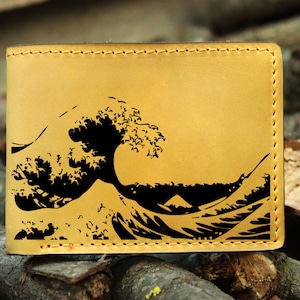 Portefeuille Wave,Portefeuille en cuir personnalisé,Bifold personnalisé,Portefeuille personnalisé pour hommes portefeuille cadeau personnalisé,image personnalisée logo personnalisé cadeau personnalisé