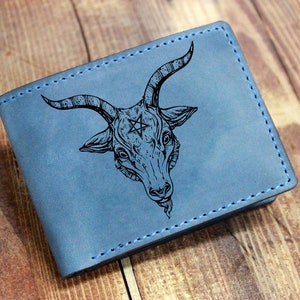 Satanic Baphomet Goat Head Wallet, Occult Gift leather wallet, Sigil Of Baphomet Card Goth billfold Wallet, Satan Devil Demon 666 Wallet