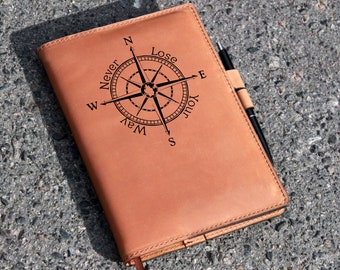 Bullet Journal Cover - Leder Reisetagebuch mit Kompass Rose - Hobonichi, Midori, leuchtturm1917, Moleskine A5, B5 Custom Planner
