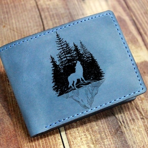 Wolf Portemonnee, Mens Portemonnee, Lederen portemonnee, Wolf munten portemonnee, Wolf bifold, Wolf bifold, Wolf Forest Natuur Portemonnee Vader gift Aangepaste portemonnee