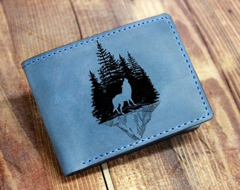Wolf Wallet, Mens Wallet, Leather wallet, Wolf coins wallet, Wolf bifold , Wolf bifold, Wolf Forest Nature Wallet Father gift Custom wallet