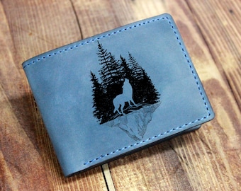 Wolf Wallet, Mens Wallet, Leather wallet, Wolf coins wallet, Wolf bifold , Wolf bifold, Wolf Forest Nature Wallet Father gift Custom wallet