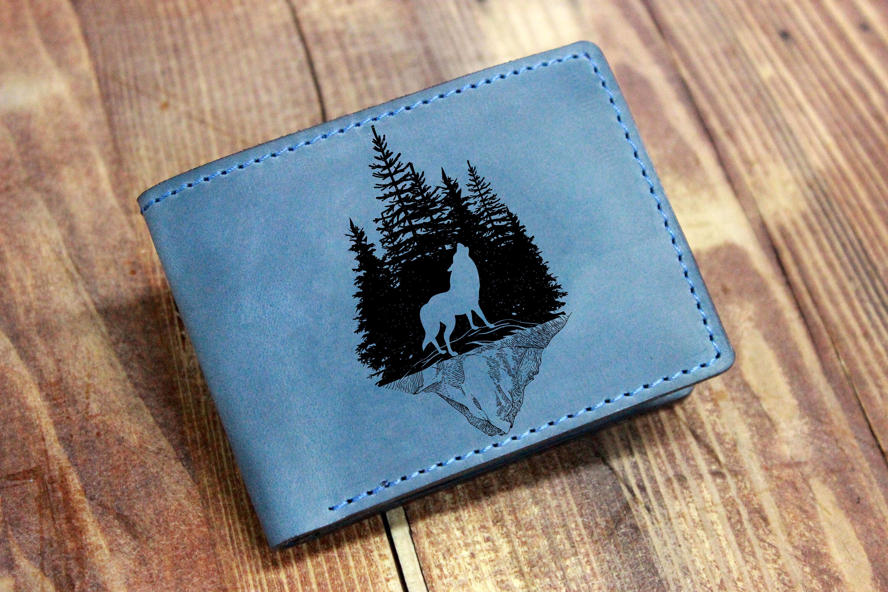 Wolf Wallet, Mens Wallet, Leather wallet, Wolf coins wallet, Wolf bifold, Wolf bifold, Wolf Forest Nature Wallet Father gift Custom wallet
