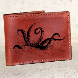 Octopus Wallet Octopus Attacks Mens Leather Wallet Leather Personalized Wallet Octopus Nautical Gift wallet, Octopus Bifold Wallet Wedding