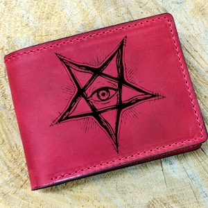 Pentagram Baphomet Lederen Portemonnee, Satanic Occultisme Card Bifold Men Wallet, Occult Credit card portemonnee, Satan Devil Demonic Gift wallet