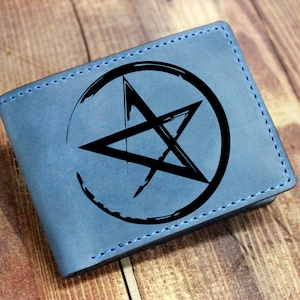Pentagram Baphomet Goth Leather Wallet, Satanic Occultism Card Bifold Men Wallet, Occult Credit card wallet, Satan Demonic Gift wallet