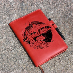 Handmade Leather Notebook cover, Leather notebook A5 A5 custom cover, mountain, nature, Leather Cover, Moleskine Leather Cover,Rhodia cover