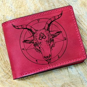 Baphomet Portemonnee, Occult Gift lederen portemonnee, Sigil Of Baphomet Card Biker billfold Portemonnee, Satan Devil Demon 666 Satanic Goat Wallet