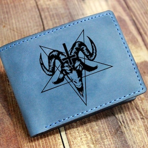 Baphomet Wallet Símbolos satánicos Joyería satánica Regalo satánico Sello satánico Satanás Billetera personalizada Día del Padre Regalo Cartera de cuero para hombres
