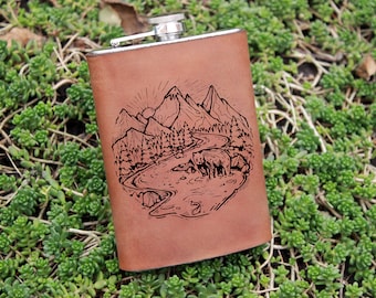 Flask de montagne de 9 oz, Cadeaux de montagne, Flacon pour hommes, Flask de randonnée, Flask de camping, Flask personnalisé, Flask personnalisé, Flask pour garçons d’honneur