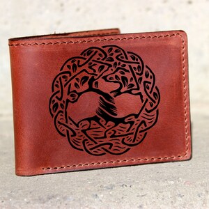 Engraved wallet with celtic tree of life