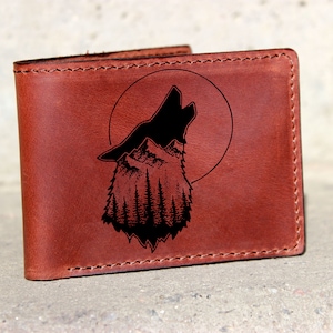 Wolf Wallet, Mens Wallet, Leather wallet, Wolf coins wallet, Wolf bifold, Wolf bifold, Wolf Forest Nature Wallet Father gift Custom wallet