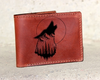 Wolf Wallet, Mens Wallet, Leather wallet, Wolf coins wallet, Wolf bifold , Wolf bifold, Wolf Forest Nature Wallet Father gift Custom wallet