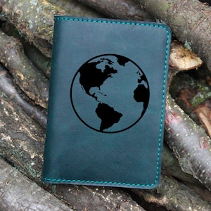 Personalised World Map Leather Passport Holder, Gold Monogram, Travel Gift, World Map Gift, World Map Passport Holder, father&#39;s day gift
