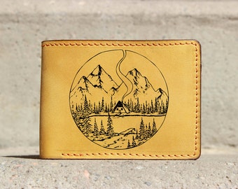 Mountain wallet/Men wallet/leather handmade wallet/forest tree wallet/customized wallet/boyfriend gift/birthday gift/dad gift/Christmas gift