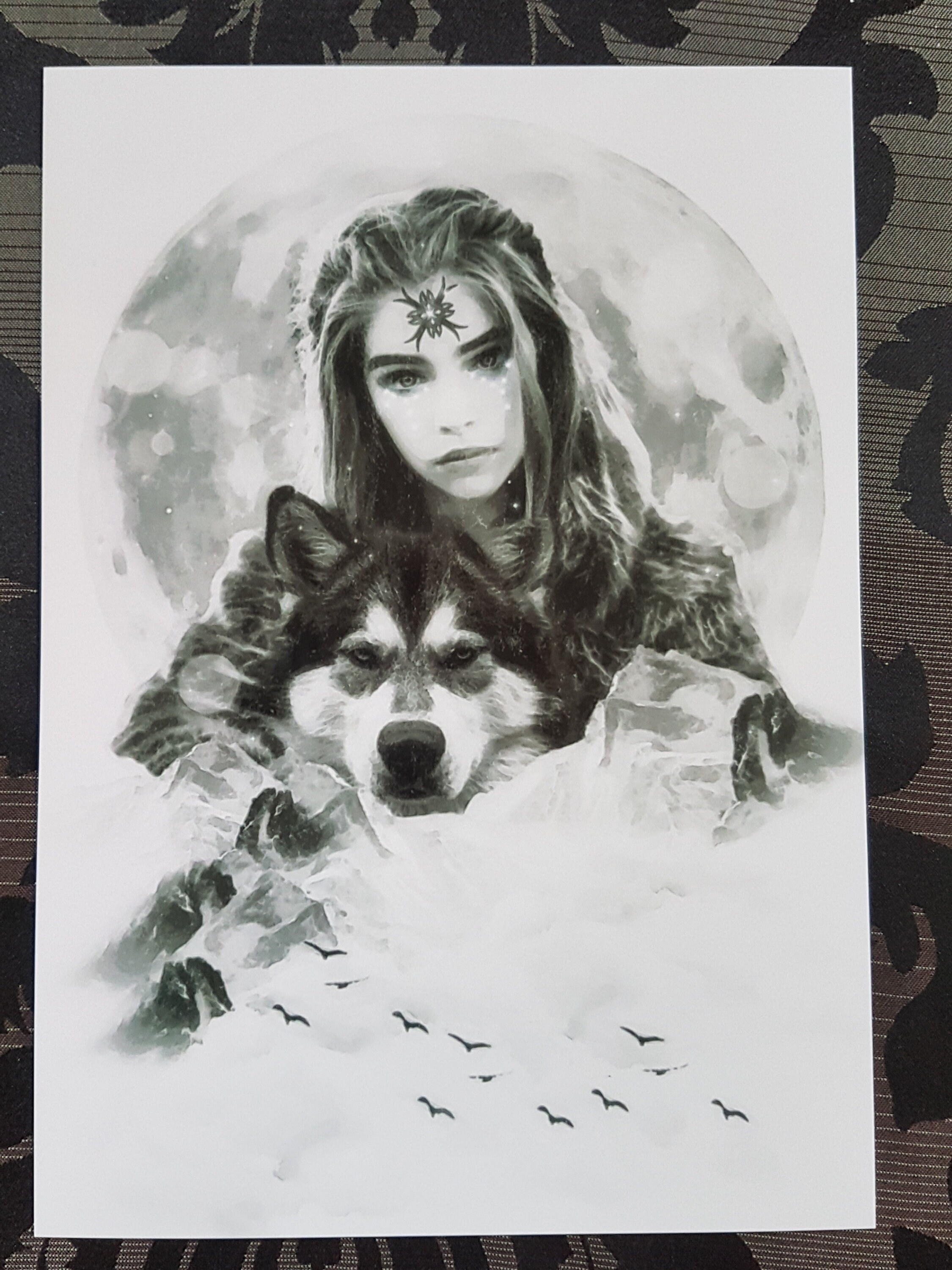 WikingerMädchenKrieger mit Hund schwarz weiß Fantasy Etsy