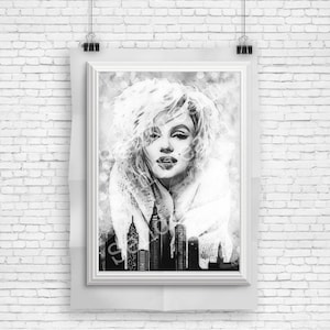 Stampa di arte della parete di Marilyn Monroe, poster dell'icona glamour di Holywood, decorazione della stampa delle celebrità bianche nere di Monroe, illustrazione unica della decorazione della casa
