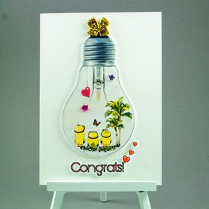 Divertidas felicitaciones tarjeta de felicitación, minions en bulbo tarjeta de celebración, tarjeta de ilustración, dulce tarjeta de regalo, para niña, para mujer, para hermana, para él