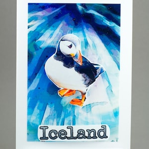 Me encanta islandia tarjeta de felicitación, impreso iceland puffins tarjeta, paisaje de la naturaleza de iceland, luces del norte tarjeta de regalo, recuerdo istenos