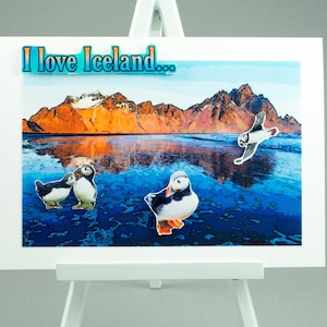 Me encanta la tarjeta de felicitación de Islandia, tarjeta de frailecillos de iceland iceland, paisaje natural de la isla, tarjeta de regalo, recuerdo de Icelandic, montaña Vestrahorn